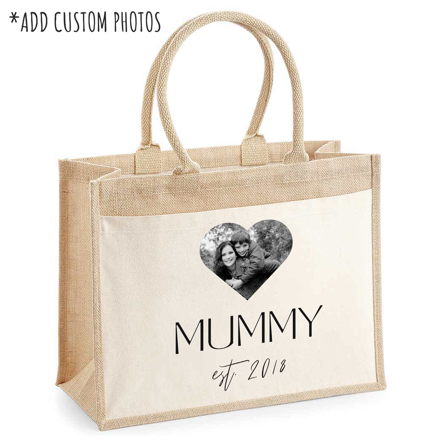 Personalised Hessian Shopper Bag - Photograph Heart Design