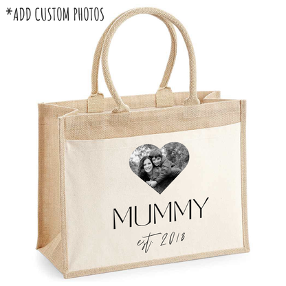 Personalised Hessian Shopper Bag - Photograph Heart Design