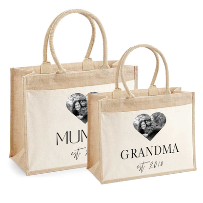 Personalised Hessian Shopper Bag - Photograph Heart Design