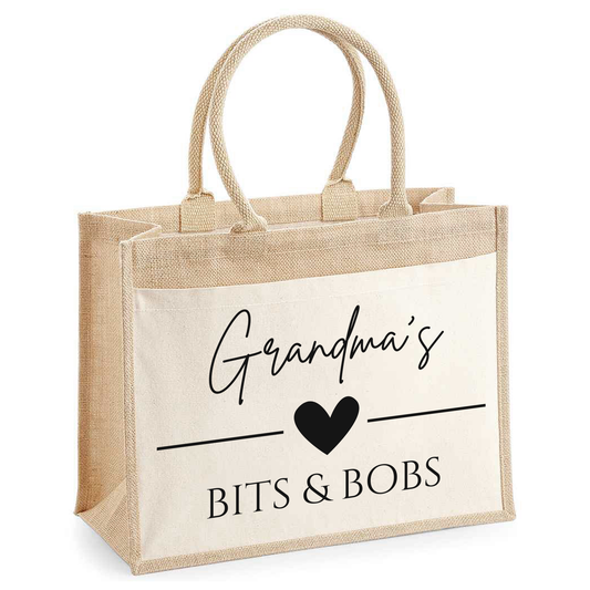 Hessian Shopper Bag - Grandma's Bits & Bobs Design