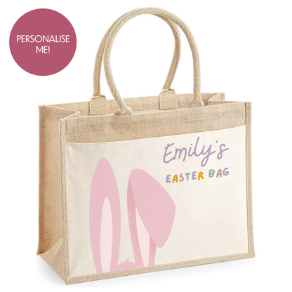 Personalised Hessian Easter Bag - Kids Easter Egg Hunt Bags - Bunny Ears Design