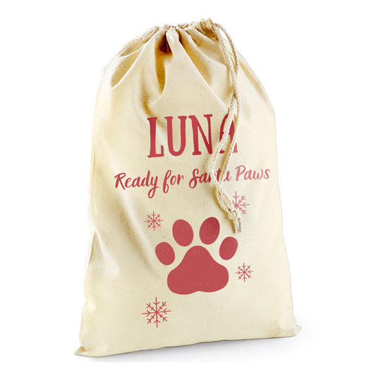 Custom Pets Paw Print Bag-Christmas Sack Personalised-Drawstring bag -Holiday Sack-Christmas Gift Bag With Name-Large Sack-Holiday Kid Gifts