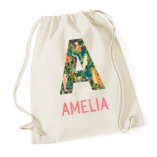 PE Bag - Natural - Jungle Letter - Personalised