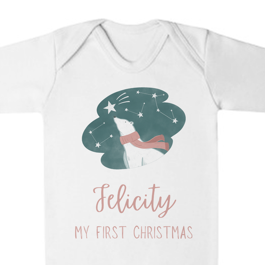 'My First Christmas' Pink Polar Bear Romper - Personalised Baby Grow - Christmas Pyjamas (Copy)