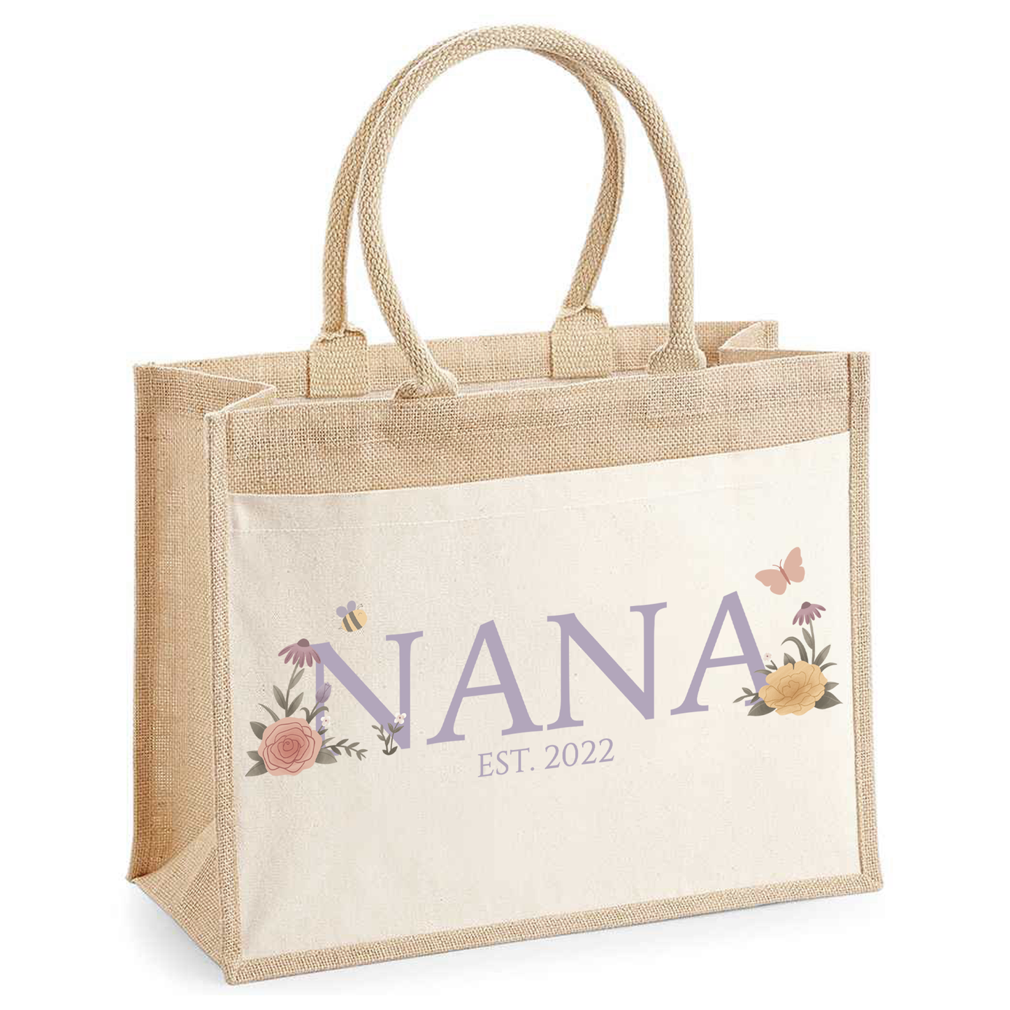 Personalised Hessian Shopper Bag - Pretty Floral Design