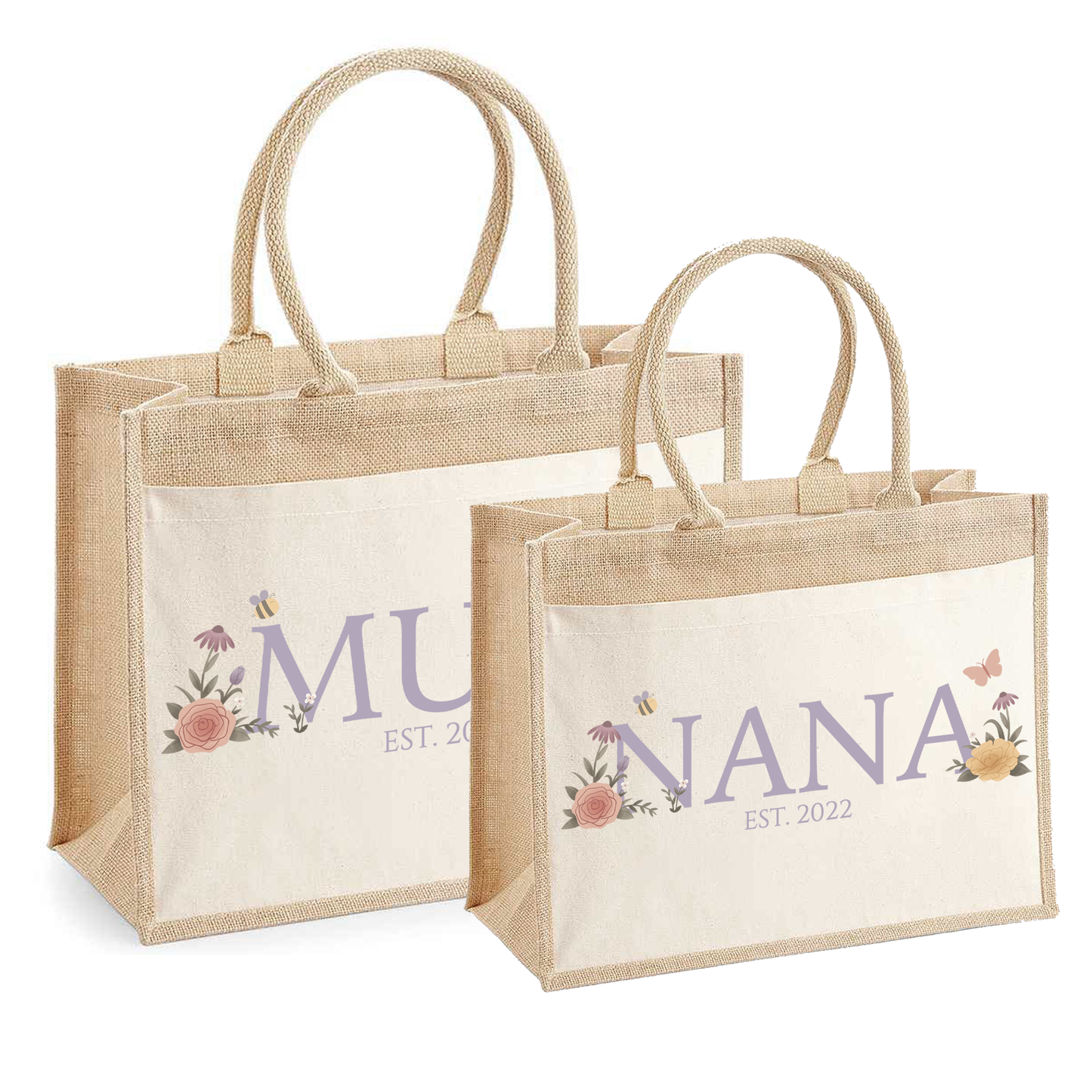 Personalised Hessian Shopper Bag - Pretty Floral Design