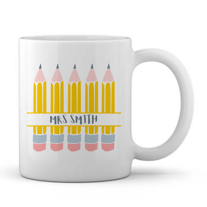 Pencil Name in Pink, Teacher/Teaching Assistant Mug - Personalised