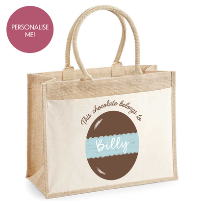 Personalised Hessian Easter Bag - Adults & Kids Easter Egg Hunt Bags - Chocolate Egg Design