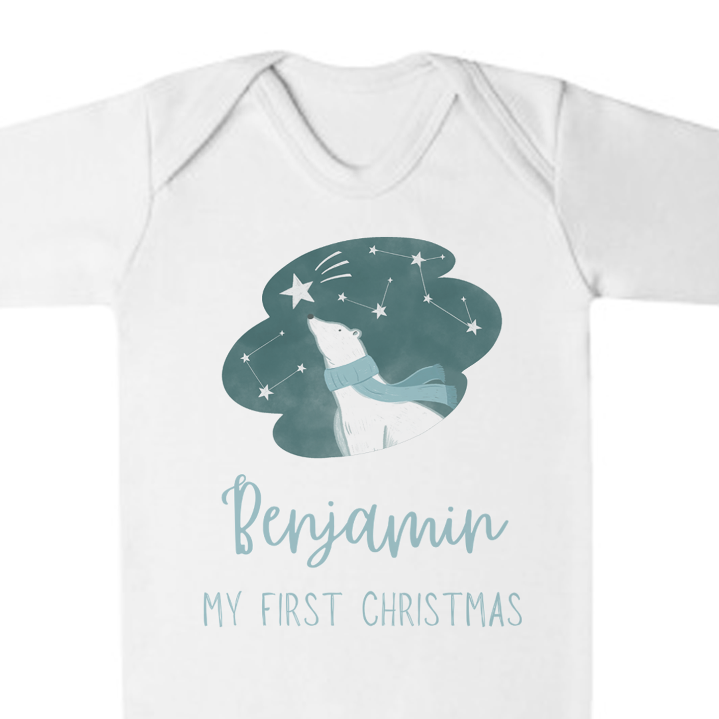 'My First Christmas' Blue Polar Bear Romper - Personalised Baby Grow - Christmas Pyjamas