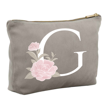 Personalised Velvet Luxury Makeup Bag - Mothers' Day Gifts - Floral Initial Design