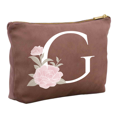 Personalised Velvet Luxury Makeup Bag - Mothers' Day Gifts - Floral Initial Design