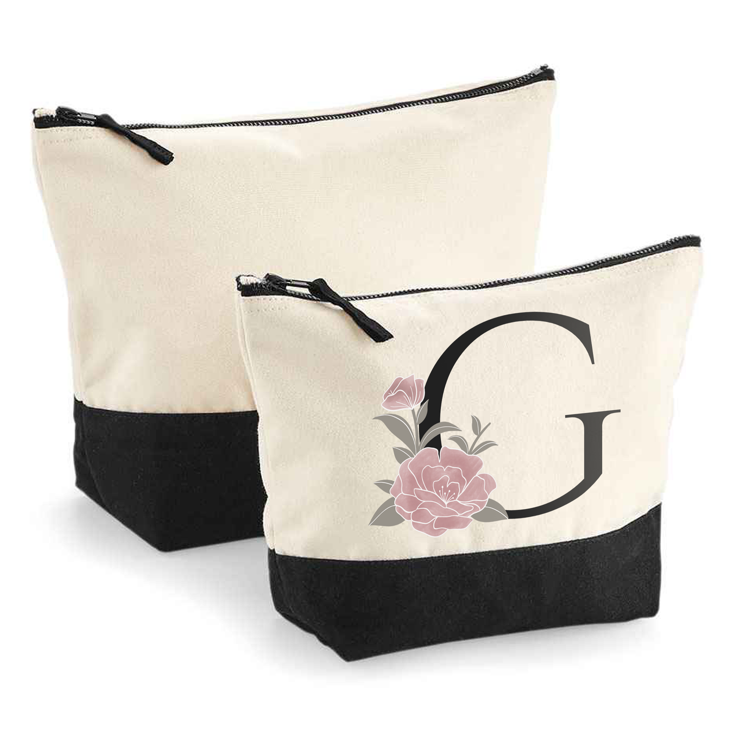 Personalised Canvas Makeup Bag - Floral Initials Design