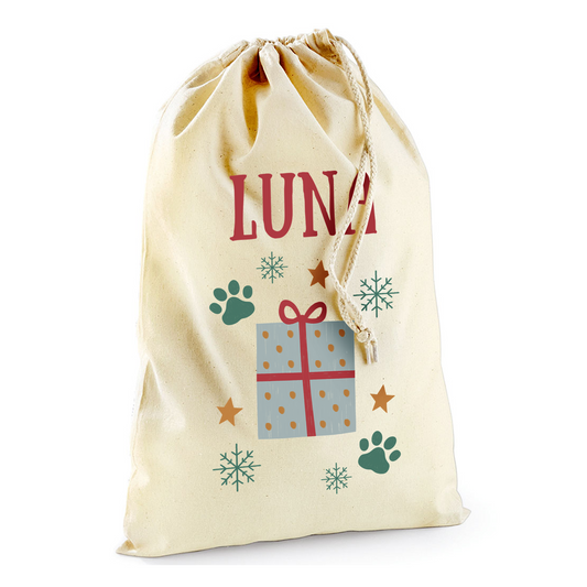 Custom Pets Present Bag-Christmas Sack Personalised-Drawstring bag -Holiday Sack-Christmas Gift Bag With Name-Large Sack-Holiday Kid Gifts