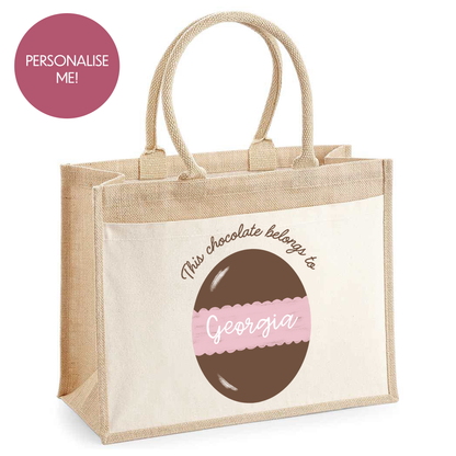 Personalised Hessian Easter Bag - Adults & Kids Easter Egg Hunt Bags - Chocolate Egg Design