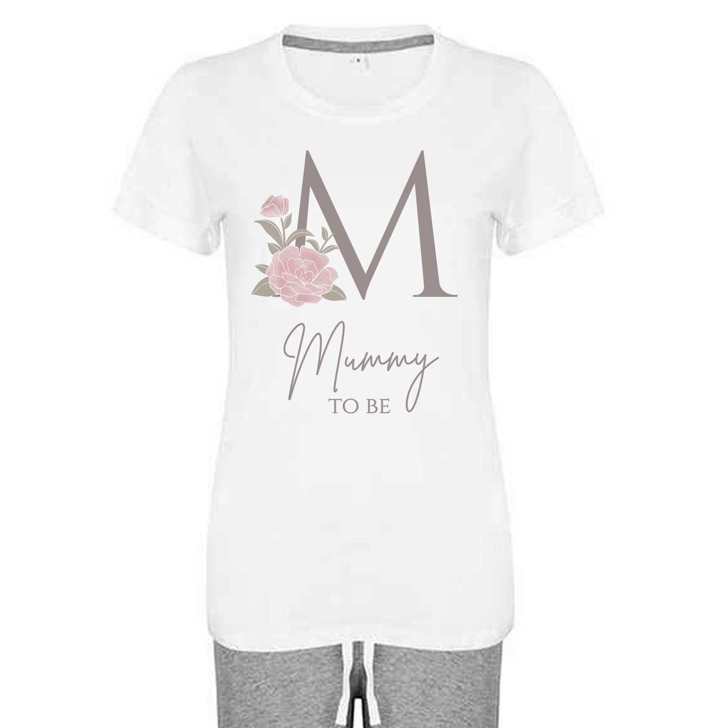 Personalised Cotton Pyjama Set with Travel Bag - Short Sleeve - Long Trousers - Floral To Be Design