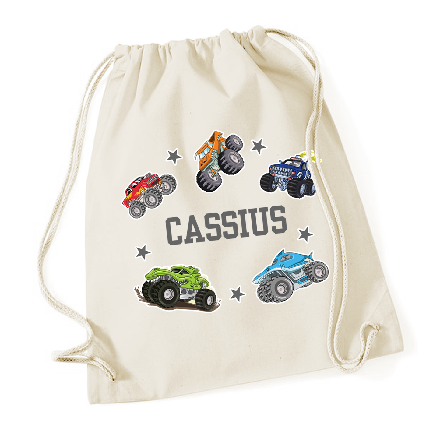 PE Bag - Natural - Monster Trucks - Personalised