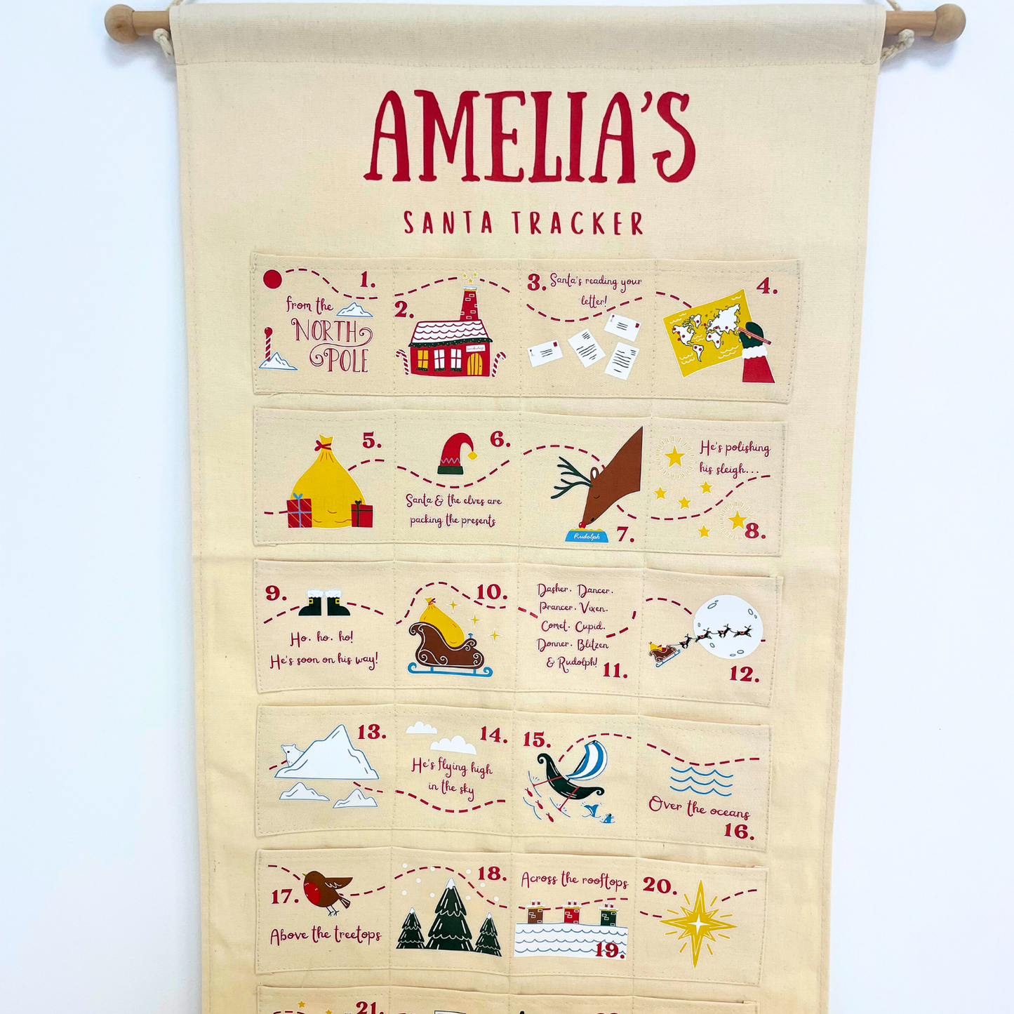 Personalised Fabric Christmas Advent Calendar - Santa Tracker