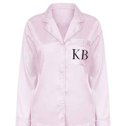 Personalised Satin-style Pyjama Set - Long Sleeve & Long Trousers - Multiple Colours