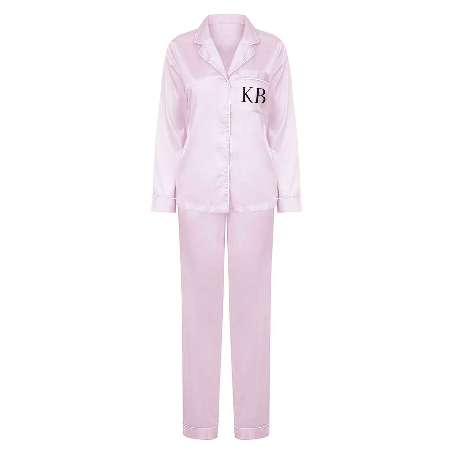 Personalised Satin-style Pyjama Set - Long Sleeve & Long Trousers - Multiple Colours