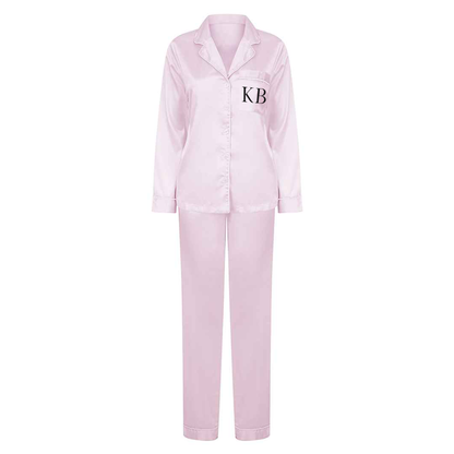 Personalised Satin-style Pyjama Set - Long Sleeve & Long Trousers - Multiple Colours