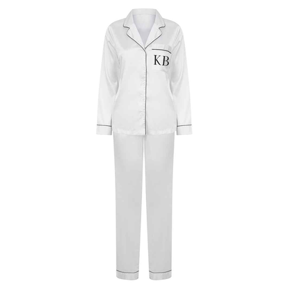 Personalised Satin-style Pyjama Set - Long Sleeve & Long Trousers - Multiple Colours