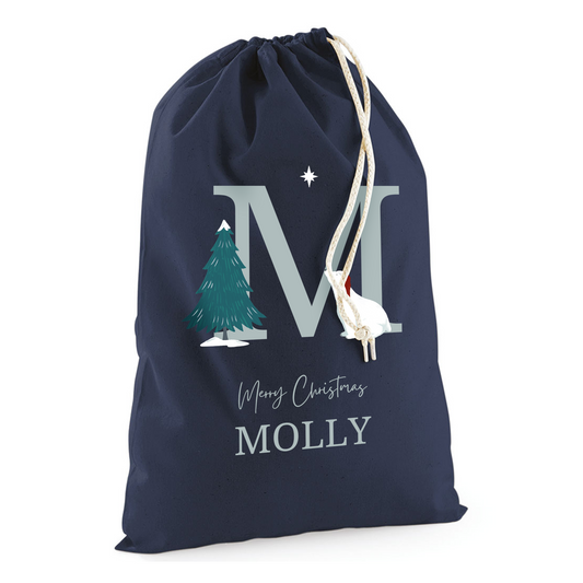 Custom Polar Bear Name Initials Bag-Christmas Sack Personalised-Drawstring bag -Holiday Sack-Christmas Gift Bag With Name-Large Sack-Holiday Kid Gifts