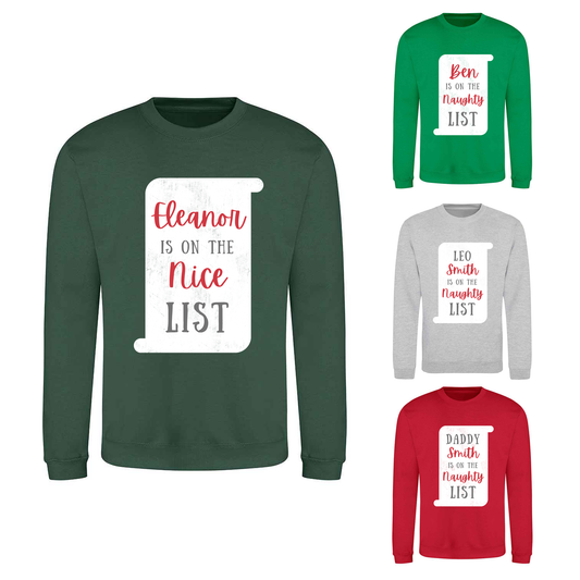 Naughty or Nice List with Name - Personalised - Christmas Sweatshirt / Jumper