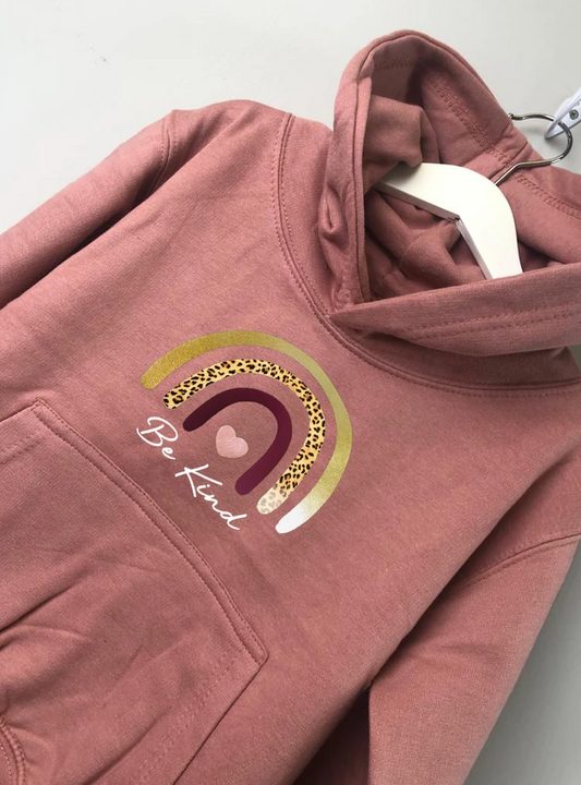 Dusty Pink Adults Be Kind Rainbow Hoodie