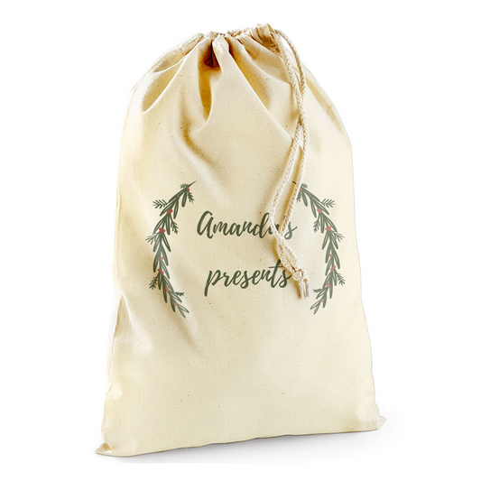 Custom Holly Wreath Christmas Sack Personalised