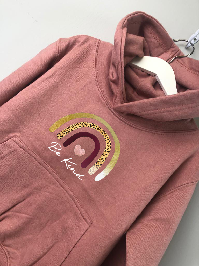 Dusty Pink Bee Kind Rainbow Hoodie