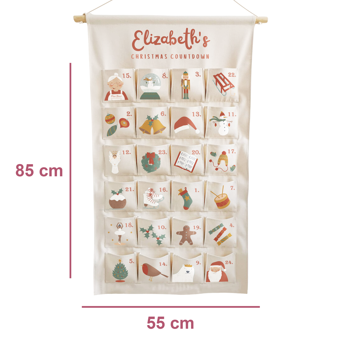 Personalised Fabric Christmas Advent Calendar - Countdown