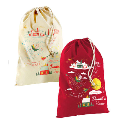 Personalised Christmas Santa Sleigh Sack for Christmas Gifts 100% Cotton