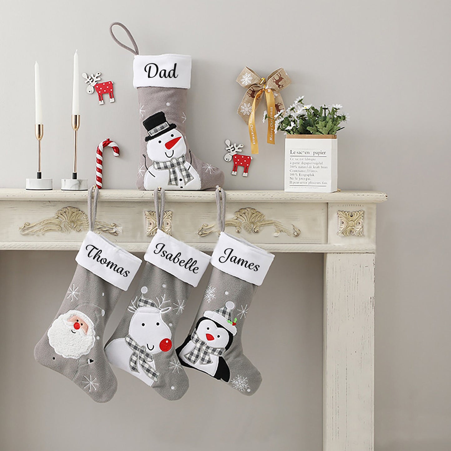 Personalised Stocking in Grey- Fun Designs