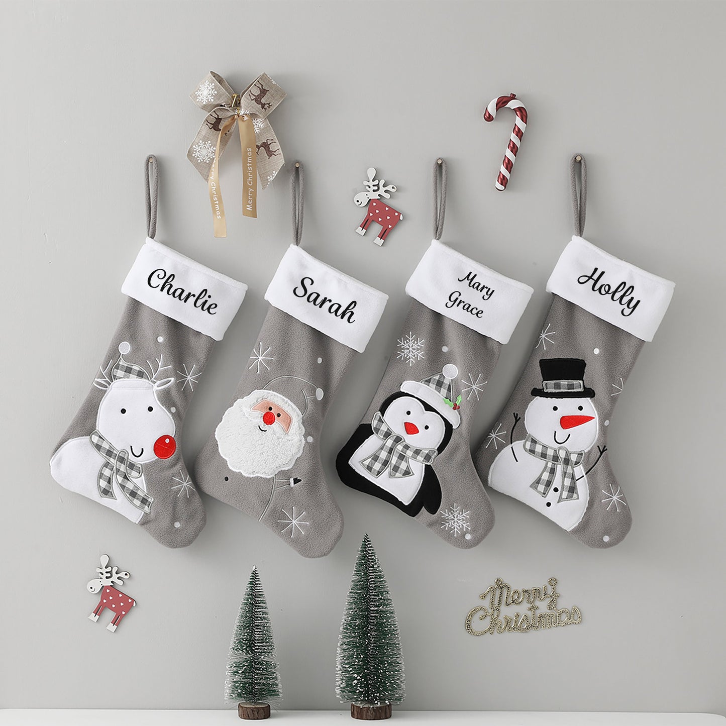 Personalised Stocking in Grey- Fun Designs