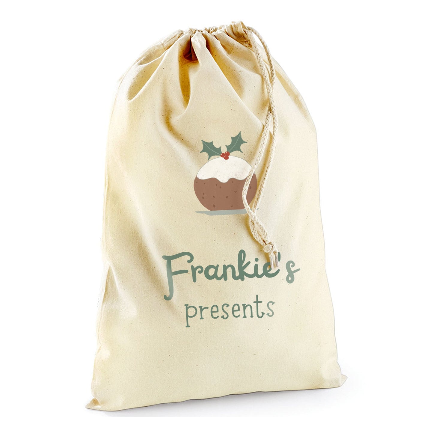 Custom Pudding Bag-Christmas Sack Personalised-Drawstring bag -Holiday Sack-Christmas Gift Bag With Name-Large Sack-Holiday Kid Gifts