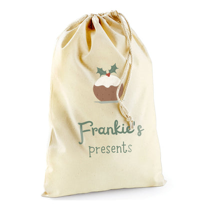 Custom Pudding Bag-Christmas Sack Personalised-Drawstring bag -Holiday Sack-Christmas Gift Bag With Name-Large Sack-Holiday Kid Gifts