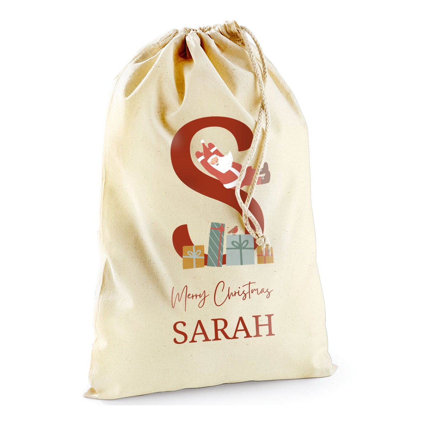 Personalised Christmas Santa Sack with Name for Christmas Gifts 100% Cotton