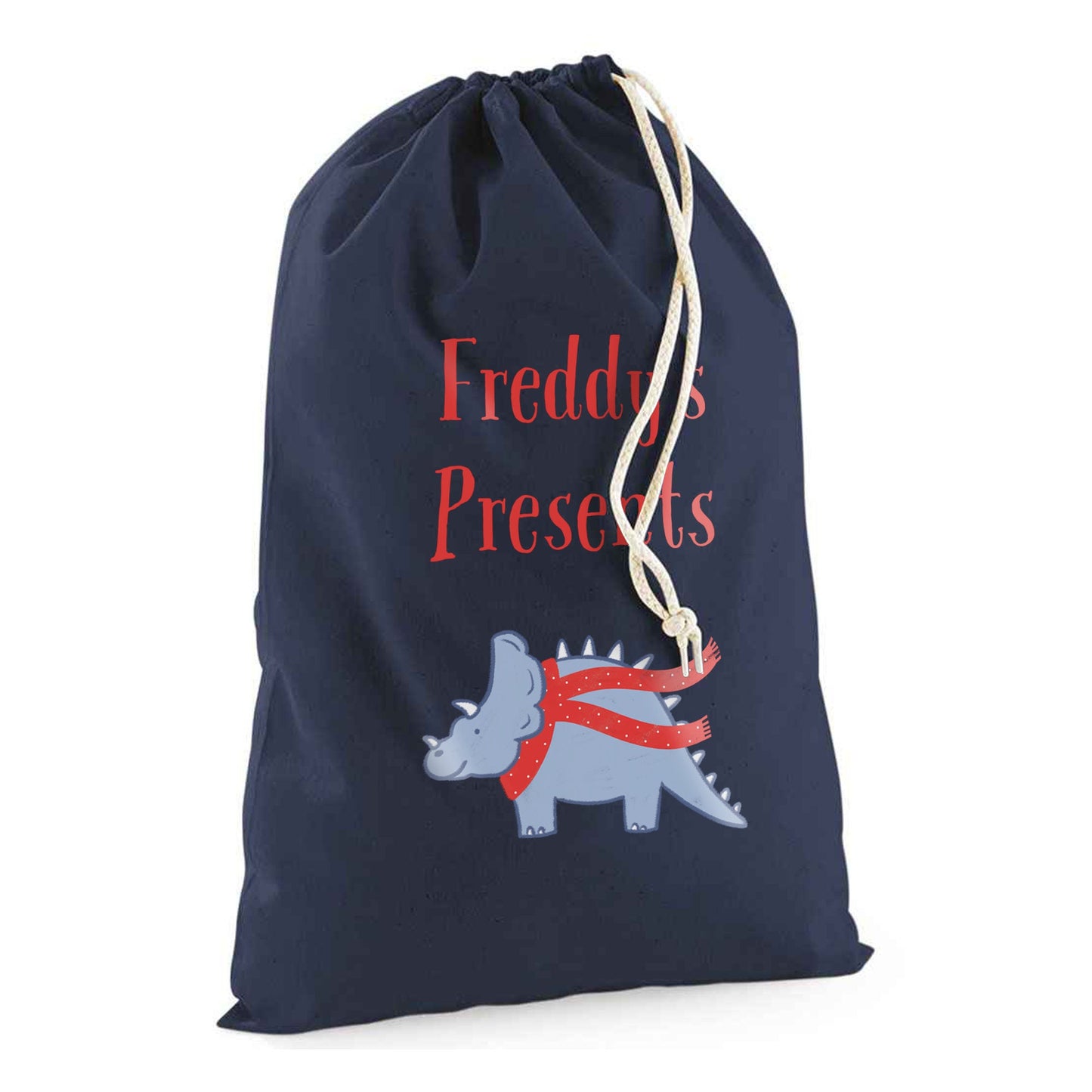 Custom Dino Bag-Christmas Sack Personalised-Drawstring Dino -Holiday Sack-Christmas Gift Bag With Name-Large Sack-Holiday Kid Gifts