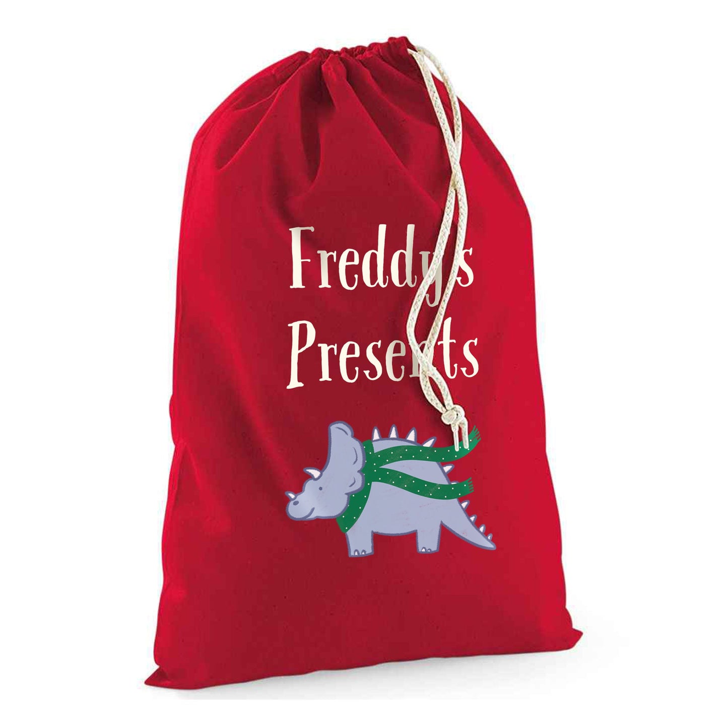 Custom Dino Bag-Christmas Sack Personalised-Drawstring Dino -Holiday Sack-Christmas Gift Bag With Name-Large Sack-Holiday Kid Gifts