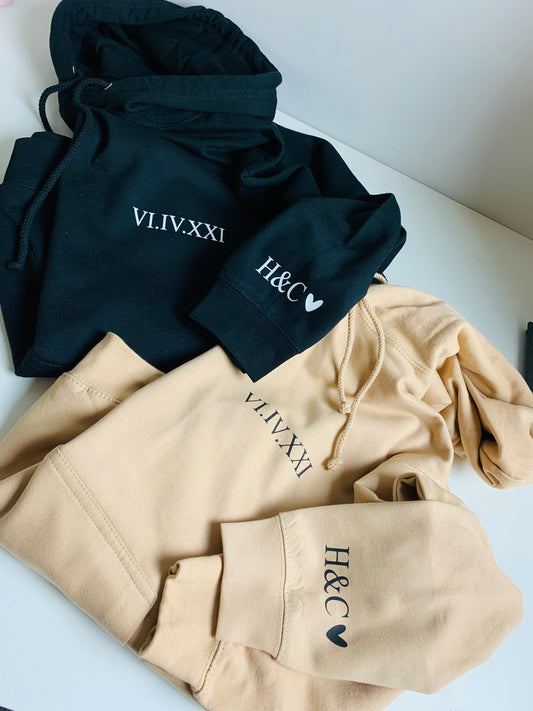 Matching Roman numerals hoodies