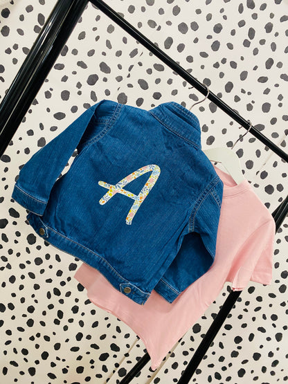 Floral initial denim jacket