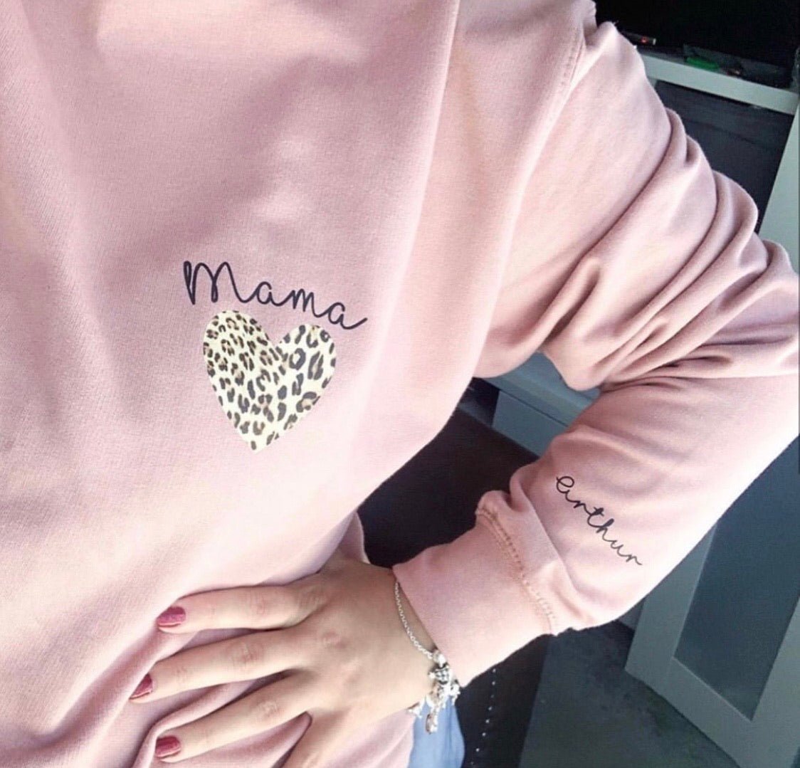 Dusty Pink Small Leopard Heart Mama Jumper