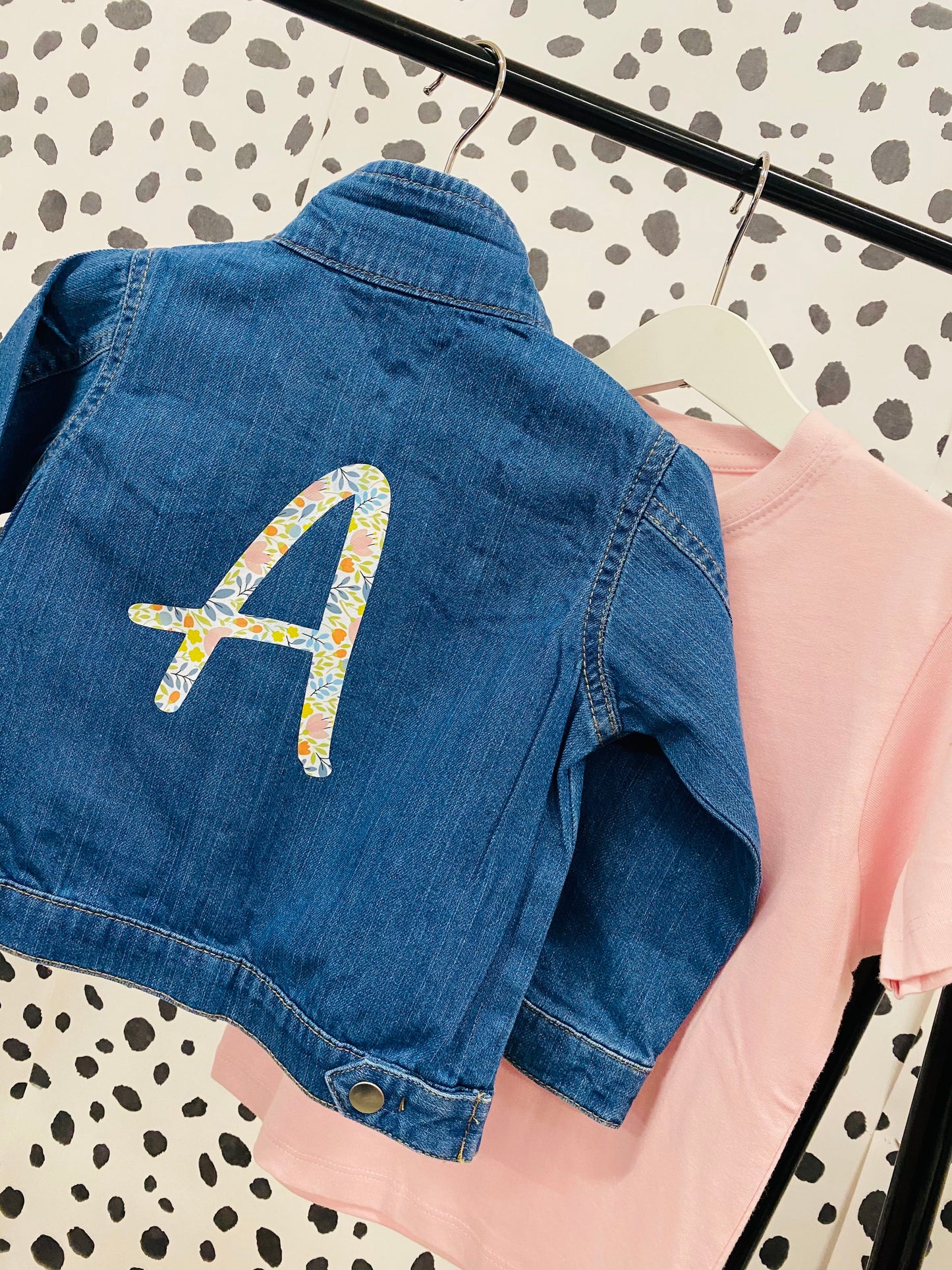 Floral initial denim jacket