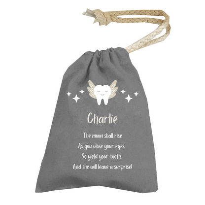 Grey/ Pink/Blue Tooth Fairy pouch with Blue Wings